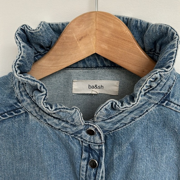 Ba&sh Denim shirt with ruffle collar - Picture 2 of 2